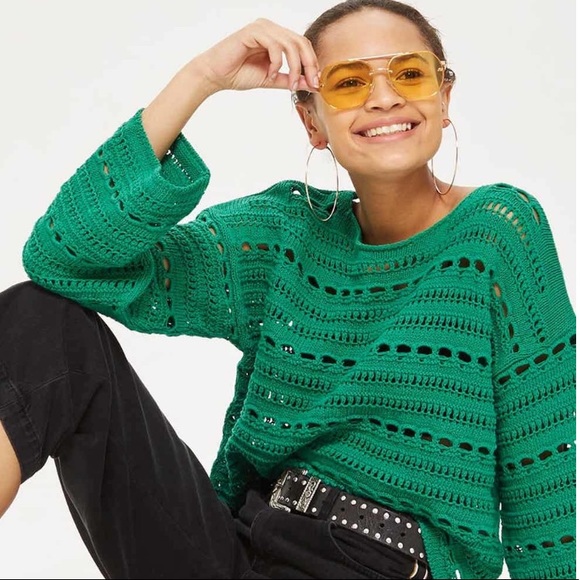 Topshop Sweaters - Topshop Green open stitch sweater